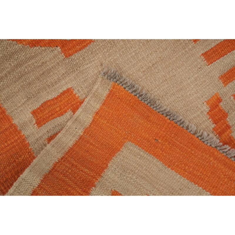 Hand Woven Oriental 100% Wool Carpet Southwestern Tribal Brown Kilim Runner Rug - 8' 2'' X 2' 0''
