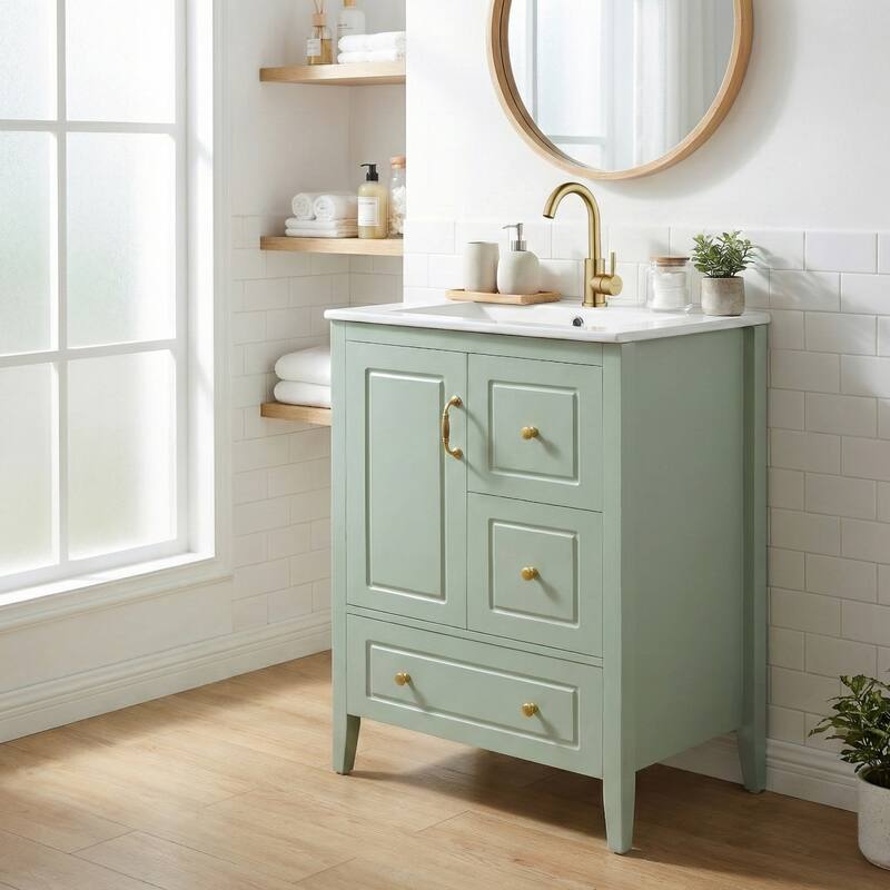 Christopher Knight Home - Luxford 24" Bathroom Vanity with Sink with 3 Soft-closing Drawers - Light Green