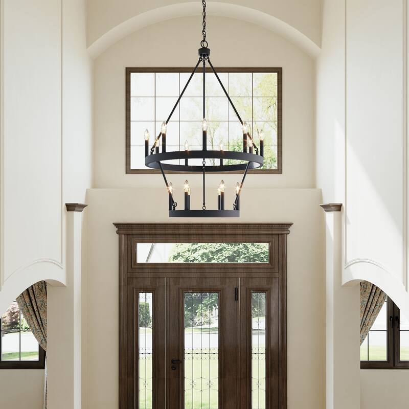Acroma Farmhouse Black 15-light Tiered Chandelier for Dining Room - 27.5