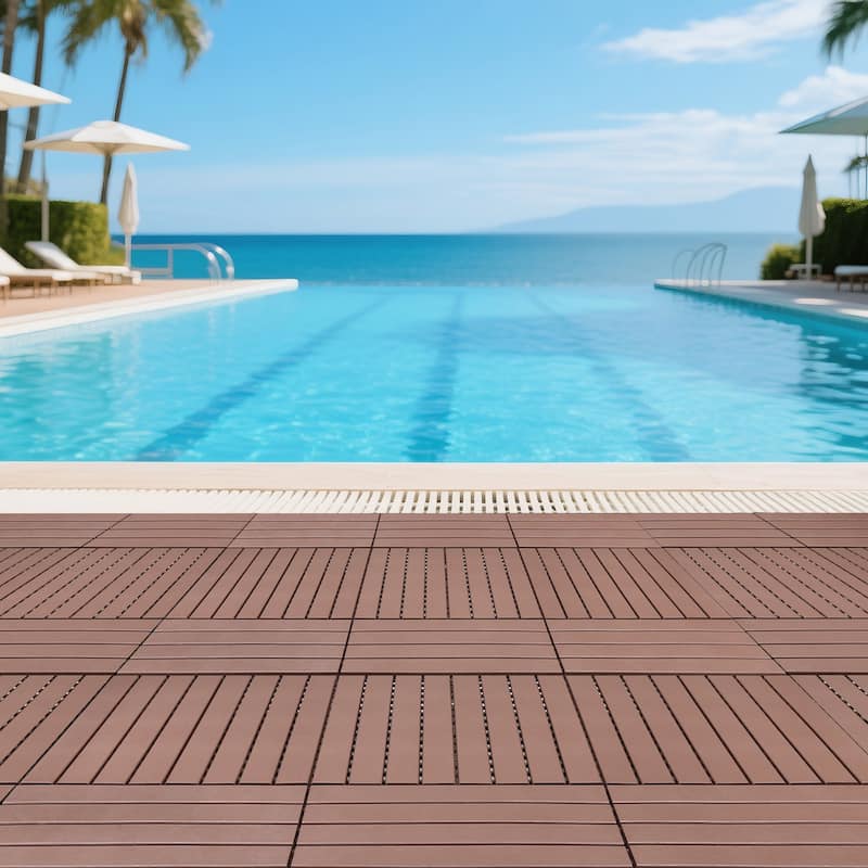 24 Pieces Of Outdoor Terrace Deck Tiles, DIY Interlocking Decking Floor Tiles, For Indoor And Outdoor Balcony Backyard Poolside