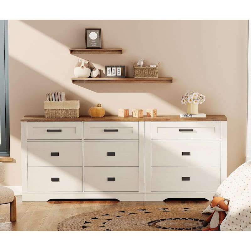 WAMPAT Mid Century Modern 2 in 1 Dresser with 9 Drawers for Bedroom