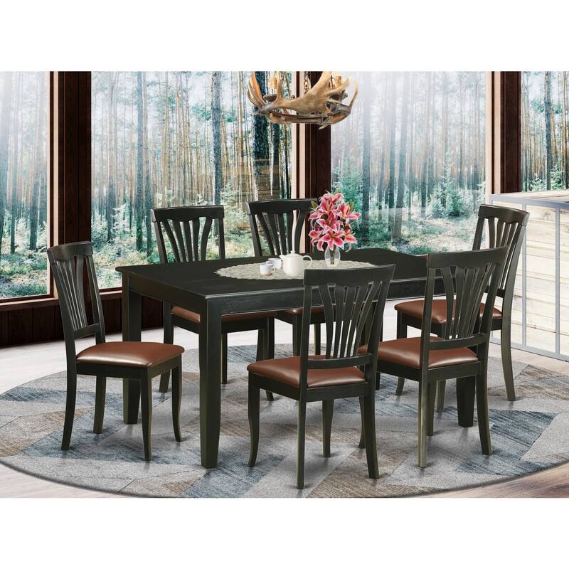Retro 7 Piece Dining Set - Rectangle Table & 6 Faux Leather Chairs - Black Kitchen Furniture