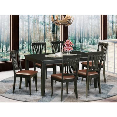 Retro 7 Piece Dining Set - Rectangle Table & 6 Faux Leather Chairs - Black Kitchen Furniture