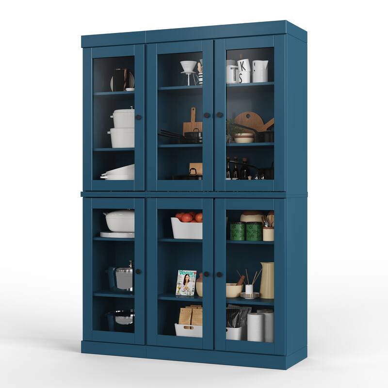 Palace Imports 100% Solid Wood 48.5" Pantry China Cabinet with Clear Glass Doors and Adjustable Shelves