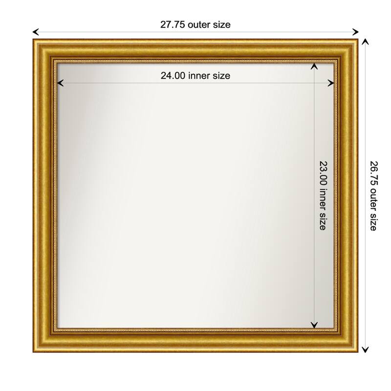 Townhouse Gold Framed Non-Beveled Custom Wall Mirror, Bathroom Vanity Mirror - Outer Size: 27.75 x 26.75