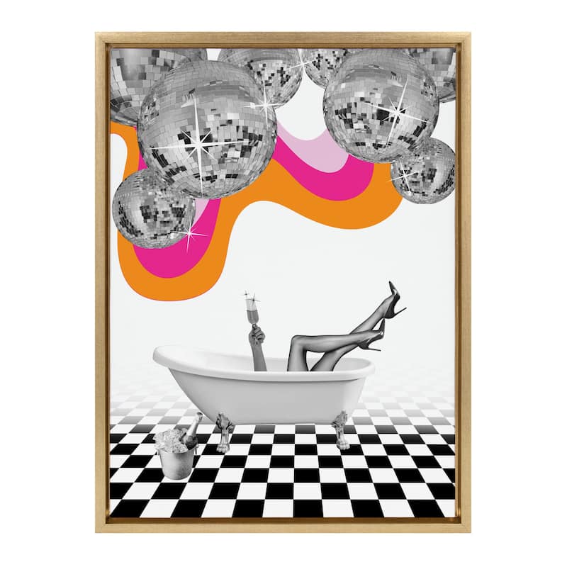Kate and Laurel Sylvie Disco Bathtub Framed Canvas by Honey Island Studio
