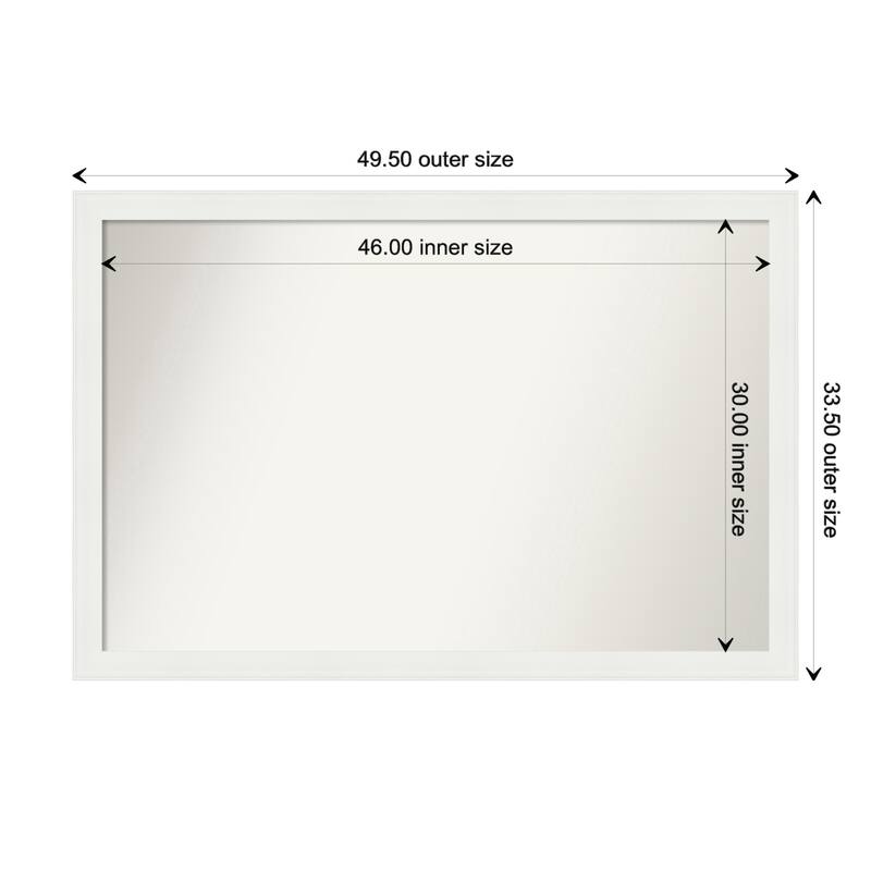Vanity White Narrow Framed Non-Beveled Custom Wall Mirror, Bathroom Vanity Mirror - Outer Size: 49.5 x 33.5
