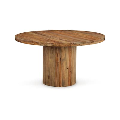 Donni Round Dining Table with Sheesham Wood Grain Patterns, 54 Inch