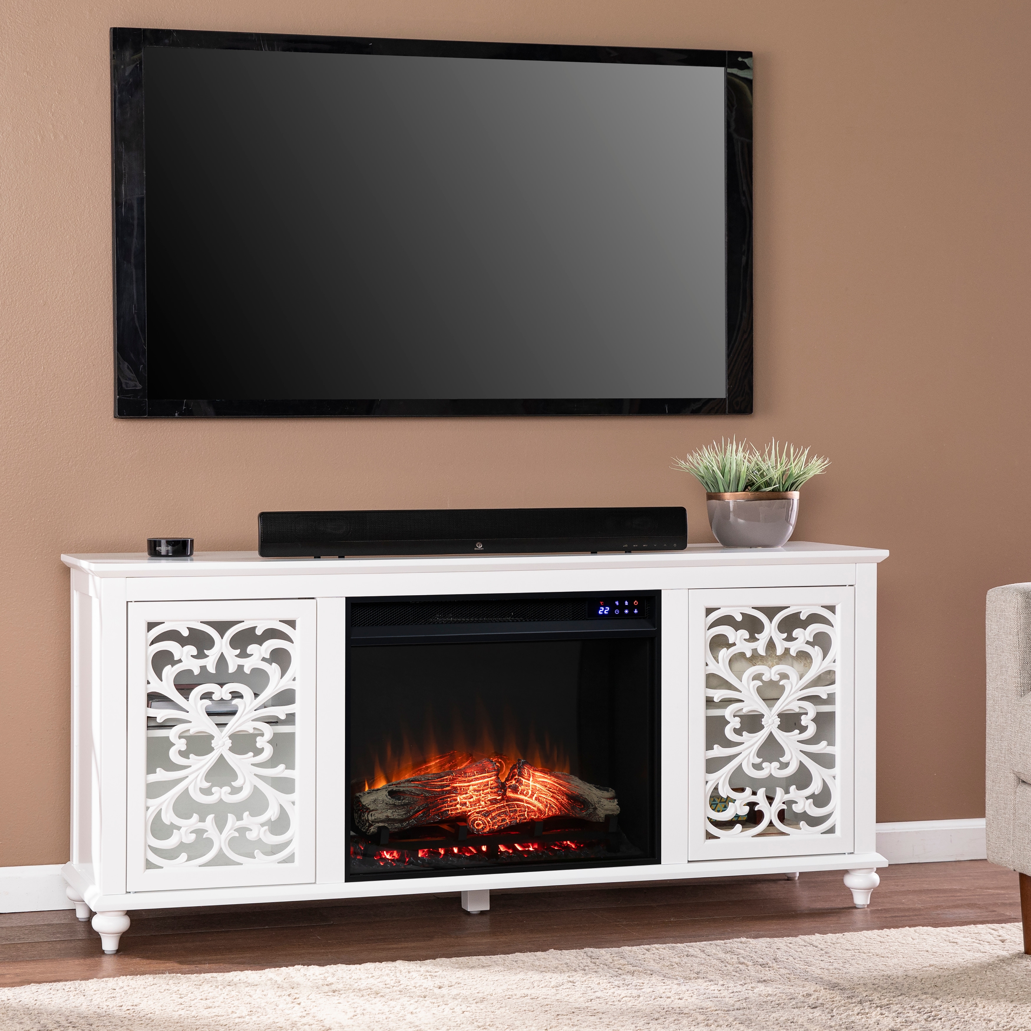 SEI Furniture Mariota Transitional White Wood Electric Fireplace
