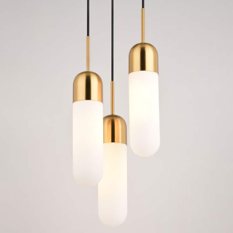 Thalia 3L Contemporary Pendant Light White Pill Glass