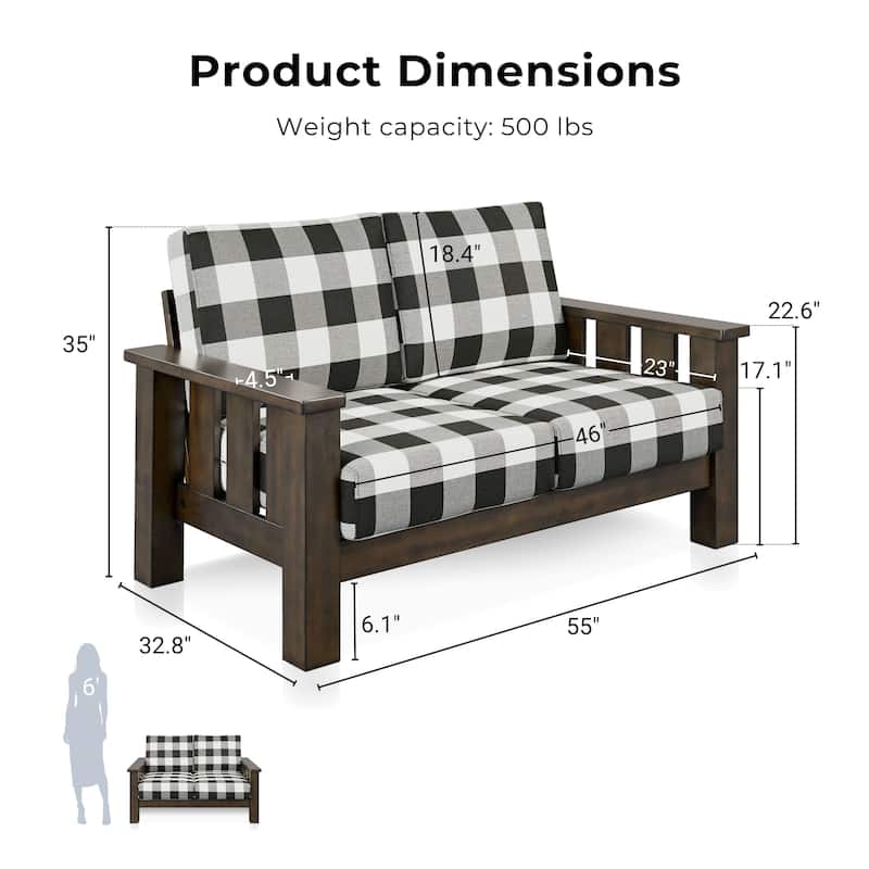 Furniture of America Milou Rustic Wood Plaid Patterned Fabric Loveseat