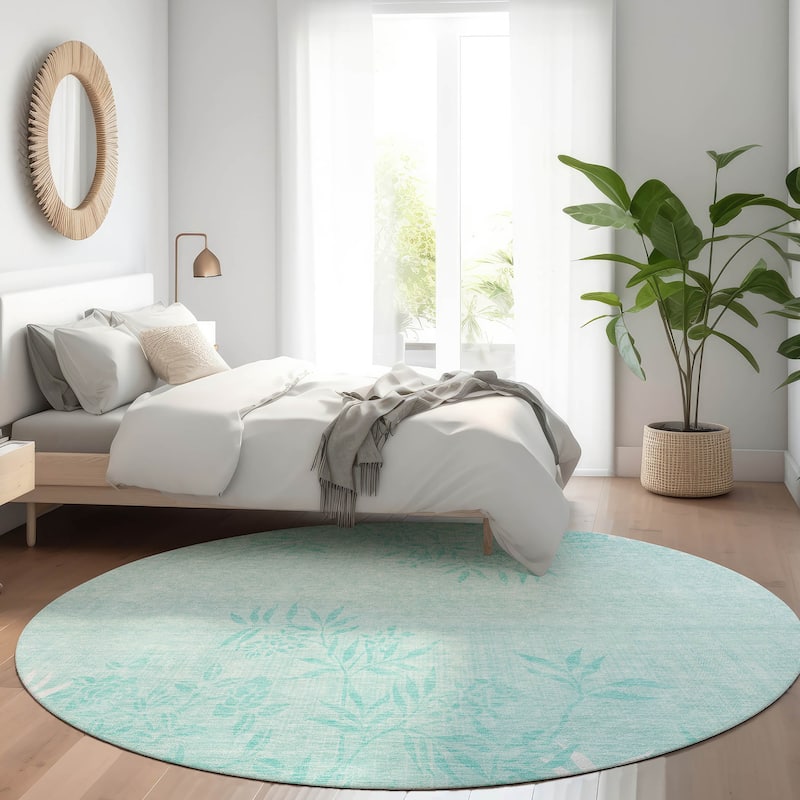 Machine Washable Indoor/ Outdoor Chantille Modern Garden Rug - Teal - 8' x 8'