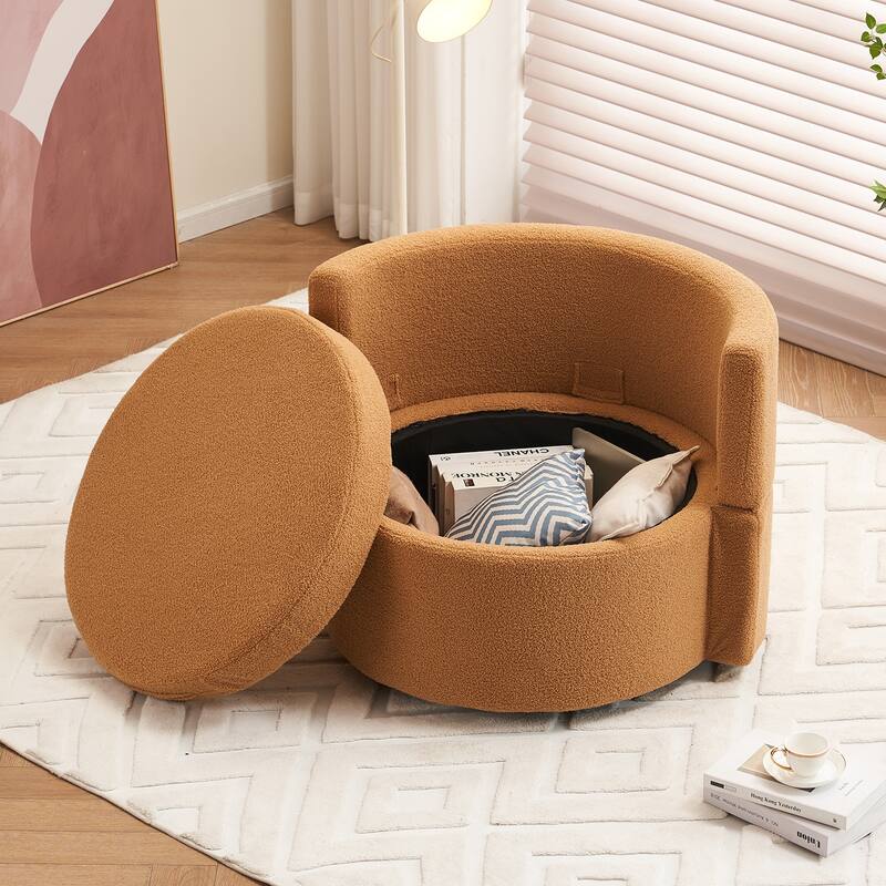 Fabric Swivel Chair With Storage and Back Cushion For Living Room