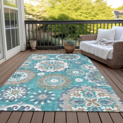 Machine Washable Indoor/ Outdoor Chantille Casual Medallion Rug