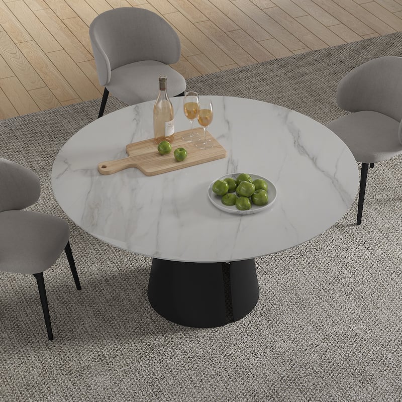 Modern Stone Table Top Carbon Steel Black Pedestal Base Dining Table