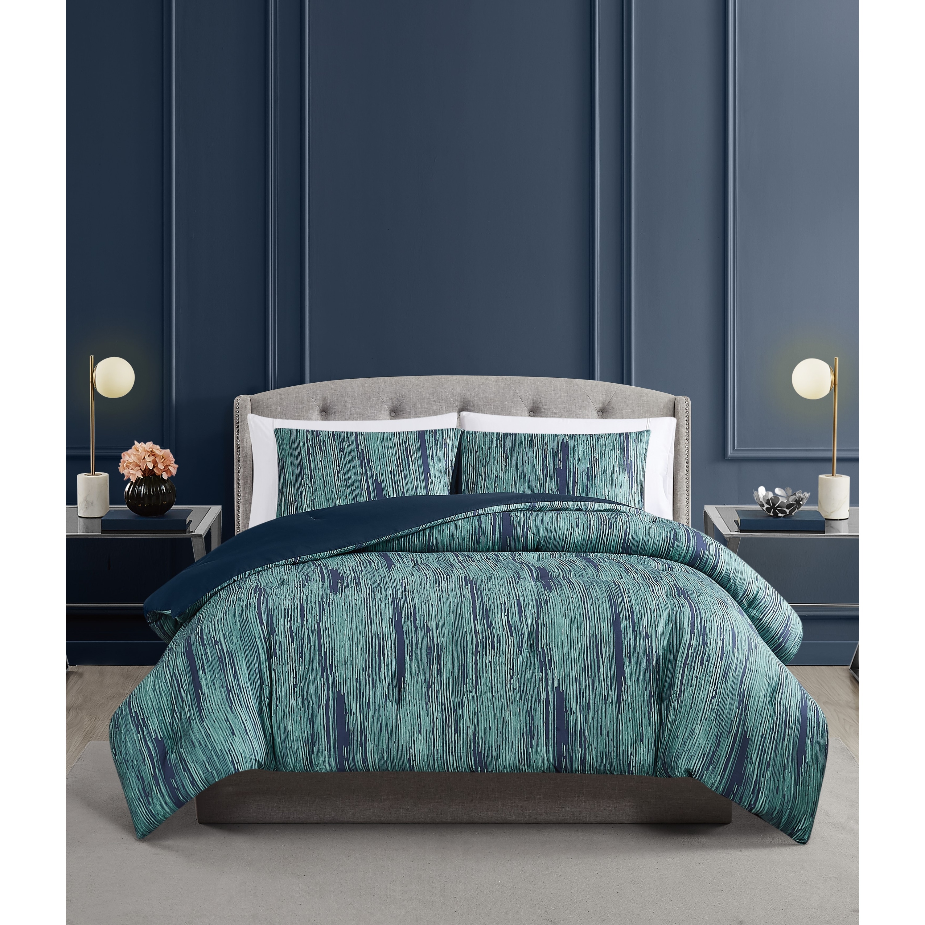 Vince Camuto Linework Stripe 3 Piece Comforter Set - Bed Bath