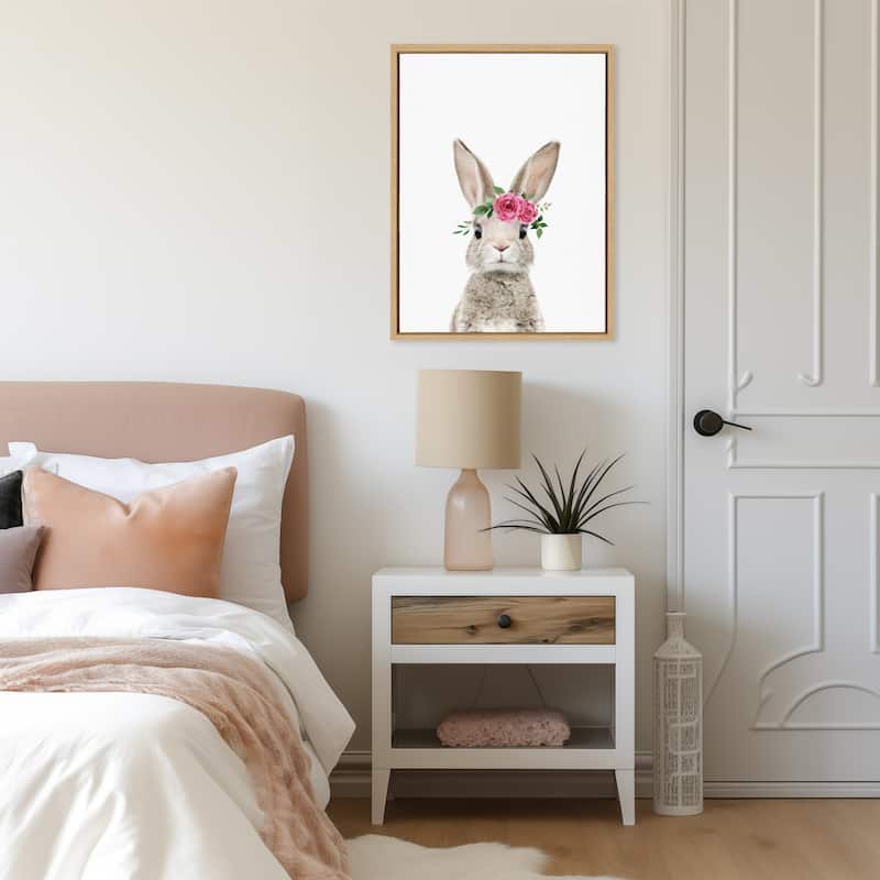 Kate and Laurel Sylvie Flower Crown Bunny Framed Canvas by Amy Peterson