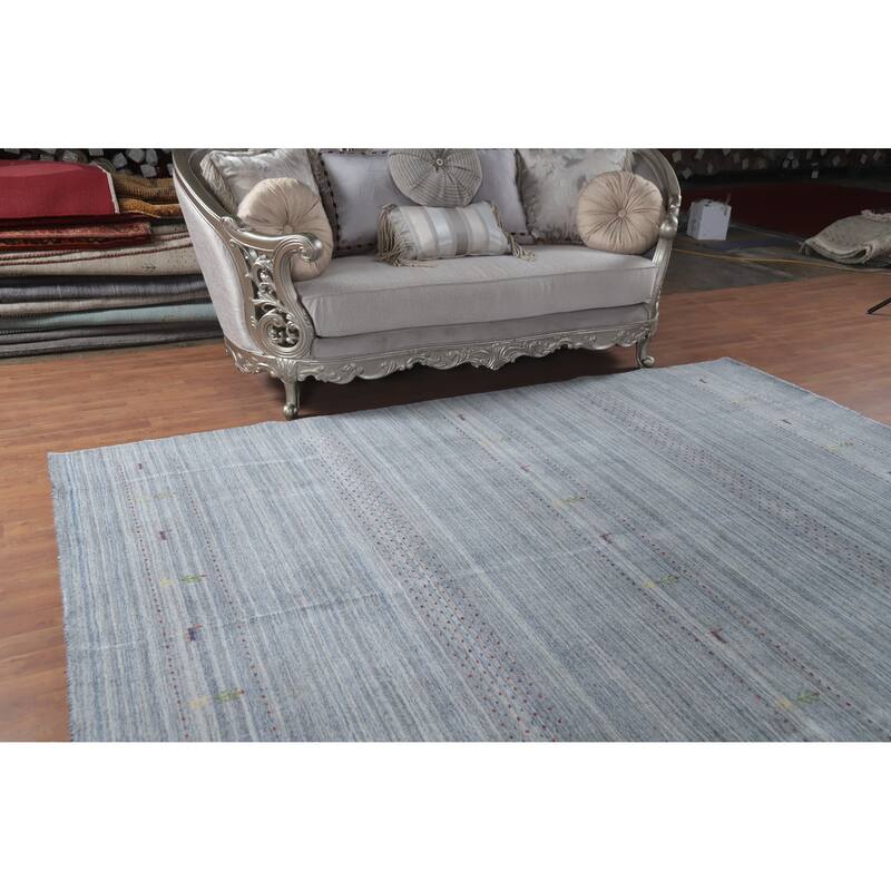 Hand Knotted Oriental 100% Wool Carpet Tribal Animal Pictorial Navy Blue & Blues Gabbeh Area Rug - 9' 7'' X 7' 11''