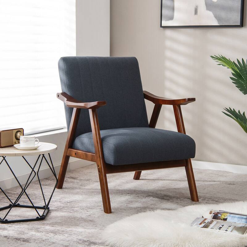 Gymax Upholstered Rocking Chair w/ Pillow Rocking Armchair w/ Rubber