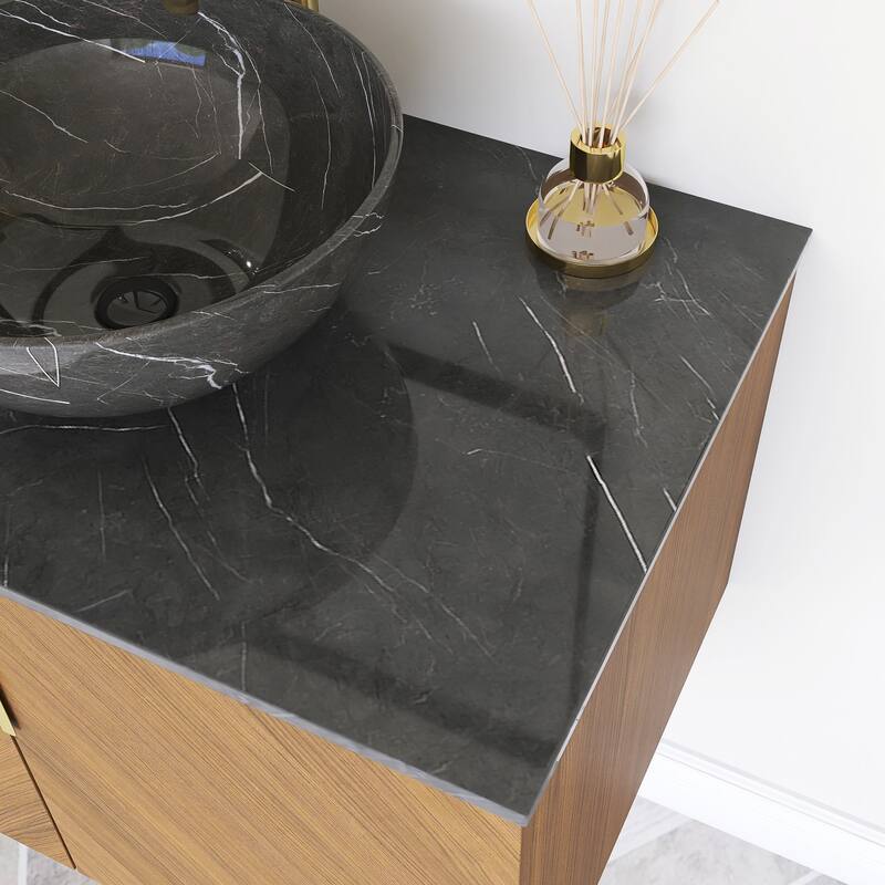 Wall-Mounted Bathroom Vanity with Round Ceramic Sink