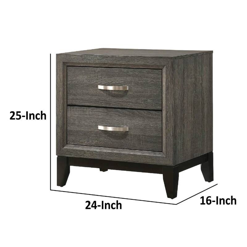 Gray Foil 2 Drawer 16 in. W Nightstand with Sturdy Hardware and Ample Storage