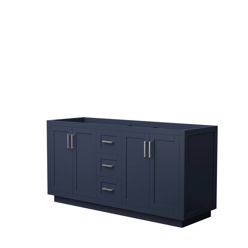 Miranda Double Bathroom Vanity Cabinet, No Mirror - 66-Inch Double - Dark Blue, Brushed Nickel Trim, No Top