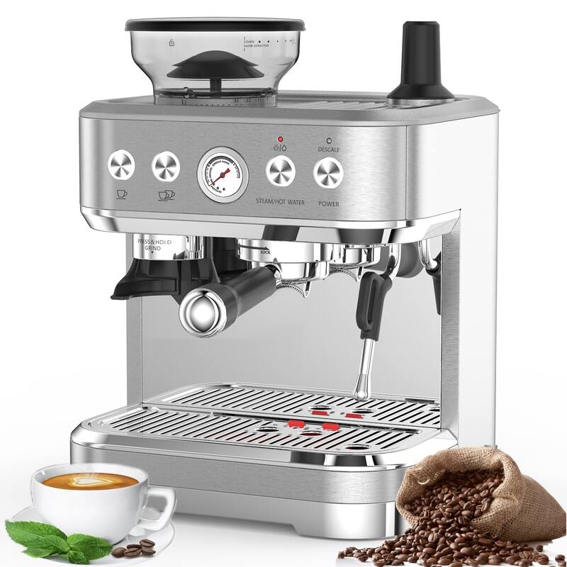 SemiAutomatic Espresso Machine Coffee Maker with Grinder Milk Steamer