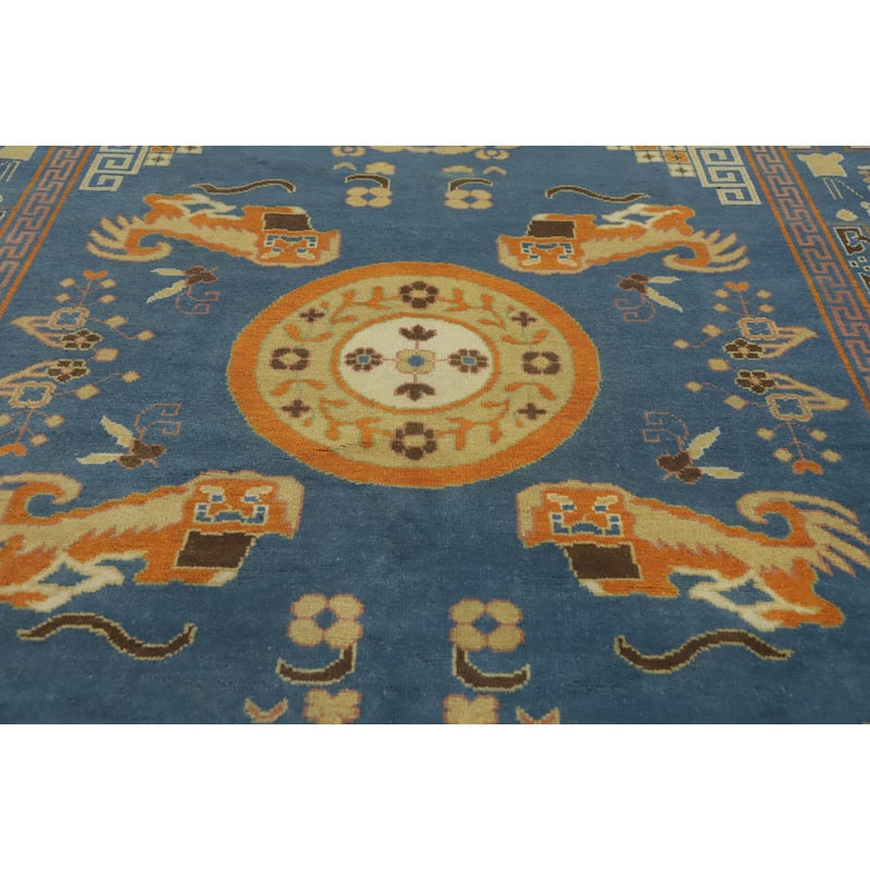 Hand-knotted Traditional Wool Blue Geometric Oriental Area Rug - 10' 1'' X 8' 2''