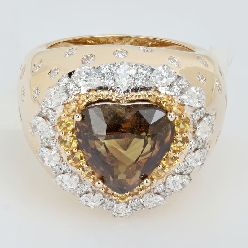 Miadora 7 3/4ct TGW Heart Alexandrite Yellow Sapphire 2ct TDW Diamond Cocktail Ring in 14k Yellow Gold