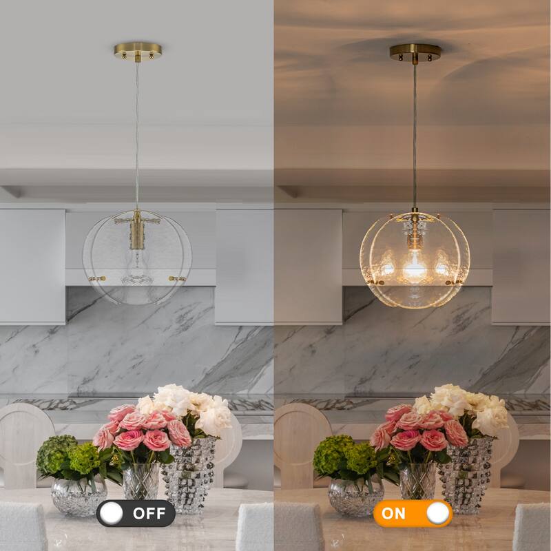 10.6" 1-Light Modern Brass Pendant Light with Clear Glass Shade - Dia.8-in