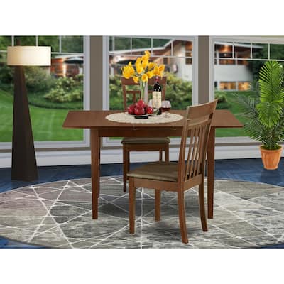 Dining Room Set 3pc Table w/ Butterfly Leaf & 2 Faux Leather Chairs - 32x54 Inch Mahogany