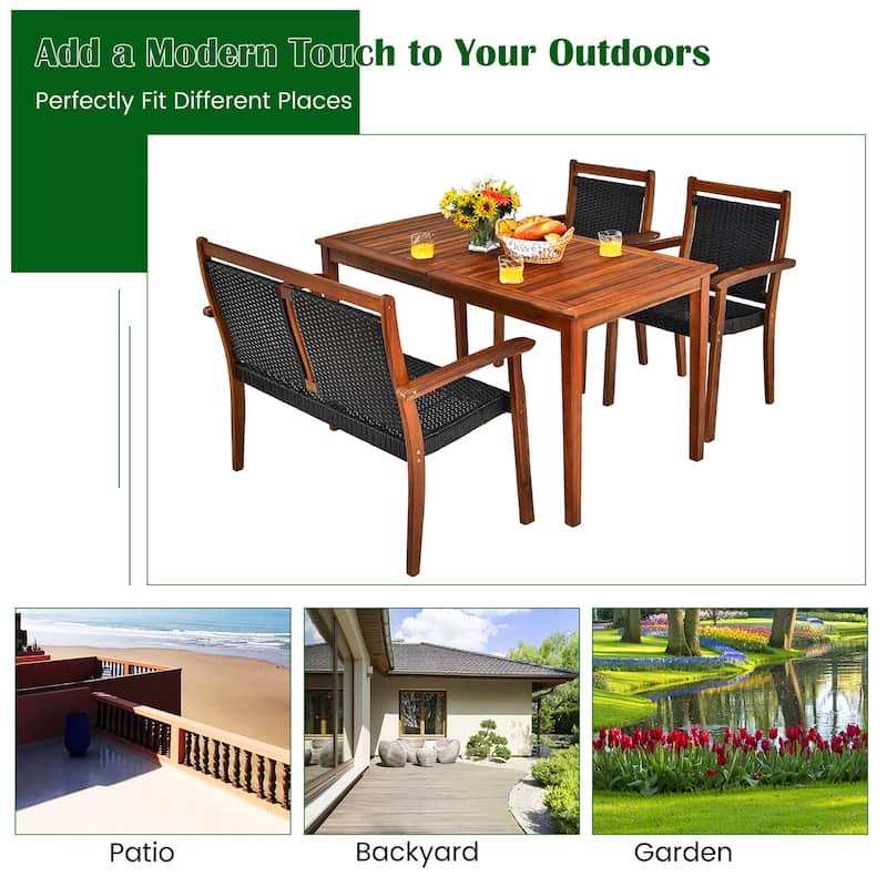 Costway 4PCS Patio Rattan Dining Furniture Set Acacia Wood Frame - See details