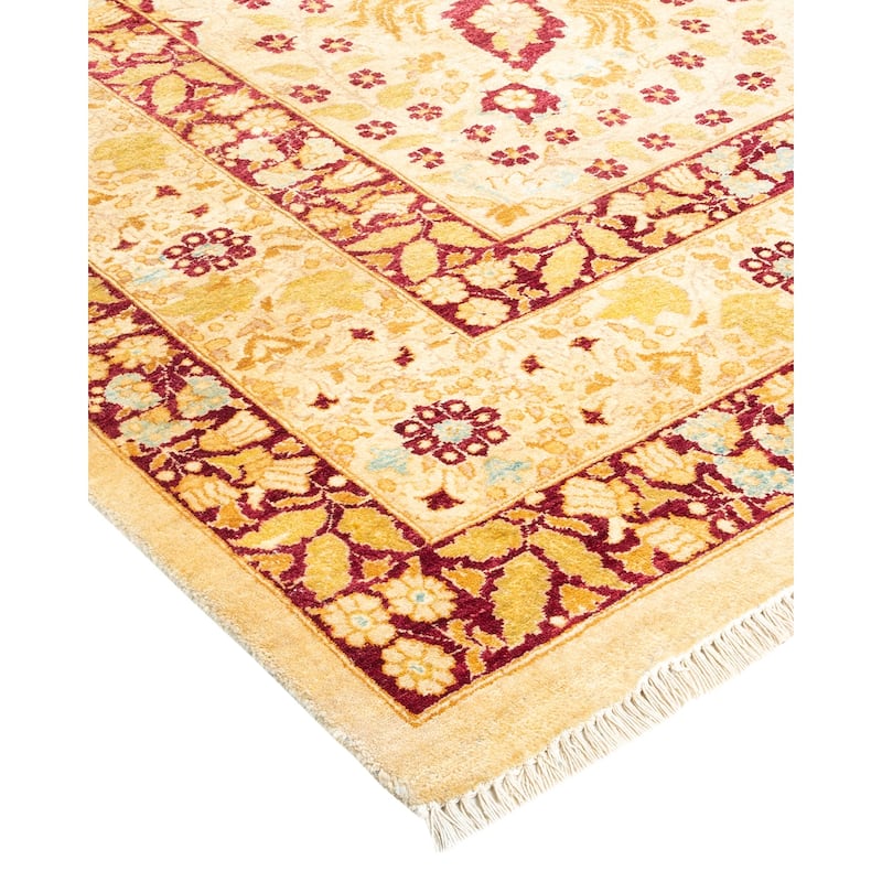 Overton Hand Knotted Wool Vintage Inspired Traditional Mogul Yellow Area Rug - 8' 1" x 10' 1"