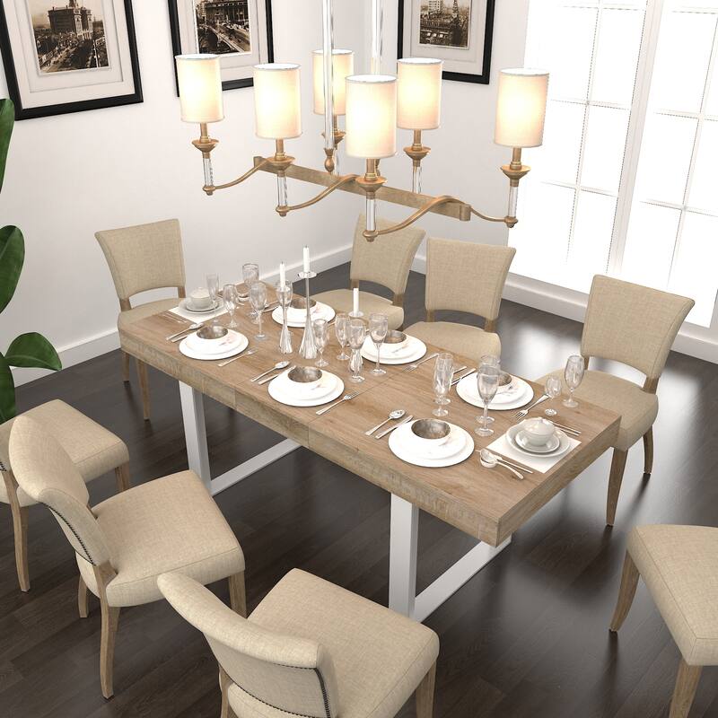 Extendable Dining Room Table for 6 8 10, Modern Farmhouse Wooden Kitchen Expanding Table, Long Large Expandable Dining R