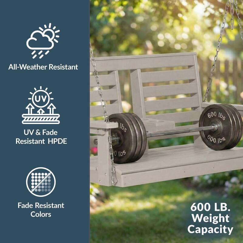 Nashville Poly 54 Inch Porch Swing with Folding Cup Holder