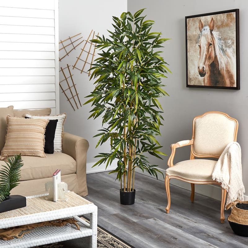 Artificial Bamboo Tree 6FT Indoor, Realistic Faux Bamboo Plant with Planter, Home Office Decor Floor Plant - 6ft.
