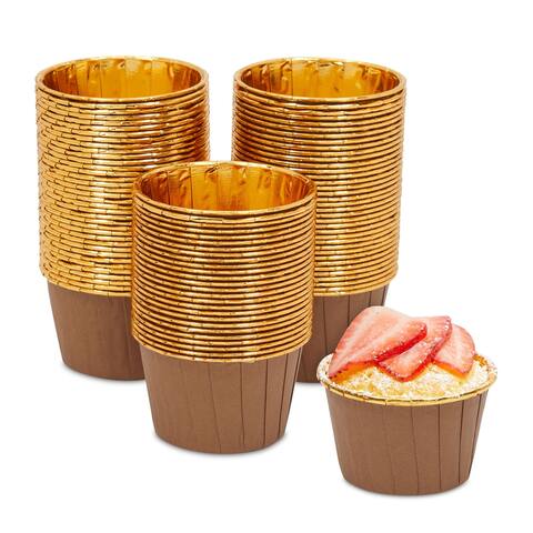 Brown and Gold Foil Cupcake Liners, Standard Muffin Baking Cups (100 Pack)