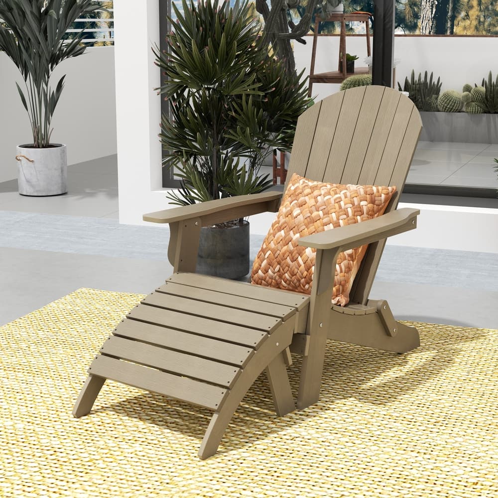 Vineyard HIPS Outdoor Folding Eco-Friendly All Weather Seashell Adirondack Chair with Ottoman (2-Piece Set)