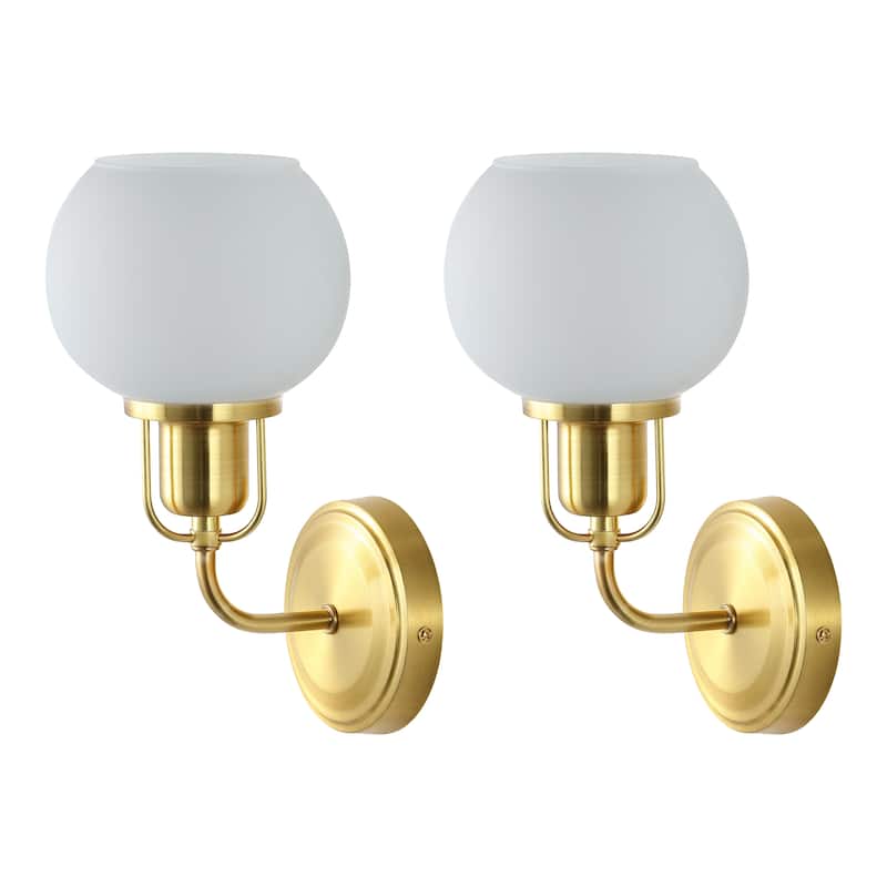 SAFAVIEH Lighting Huron Wall Sconce (Set of 2) - Satin Brass/Opal - 5"W x 6"D x 11"H