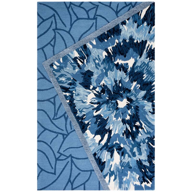 SAFAVIEH Handmade Fifth Avenue Hitje Modern New Zealand Wool - 5' x 5' Square - Blue/Ivory - Square