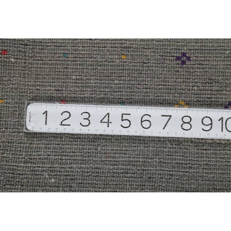 Striped Gabbeh Square Area Rug Handmade Gray Wool Carpet - 9'0"x 8'7"