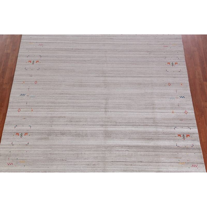 Hand Knotted Oriental 100% Wool Carpet Tribal Tribal Greys & Charcoal Gabbeh Area Rug - 10' 1'' X 8' 2''