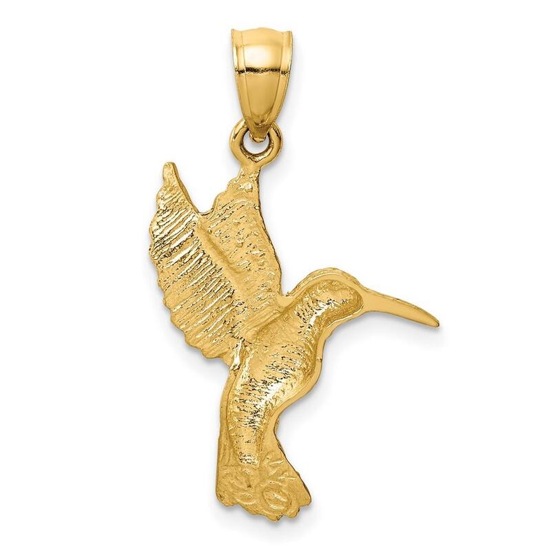 Curata 14k Yellow Gold Satin 18" Humming Bird Pendant Necklace - 30.9x16.9mm