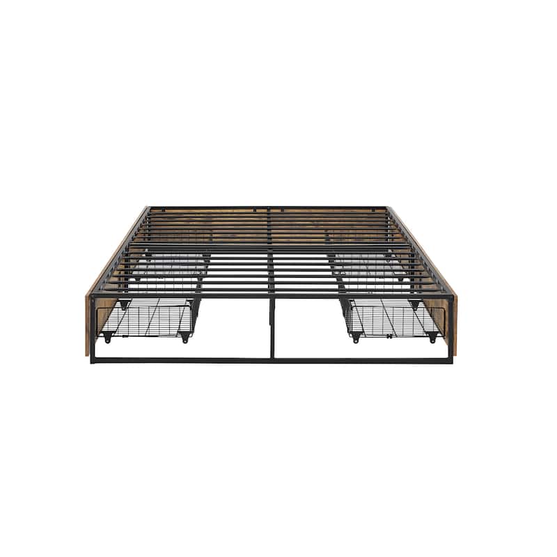 Youngstown Wood Finish Panel Black Metal Platform Bed with Storage Drawers by iNSPIRE Q Modern