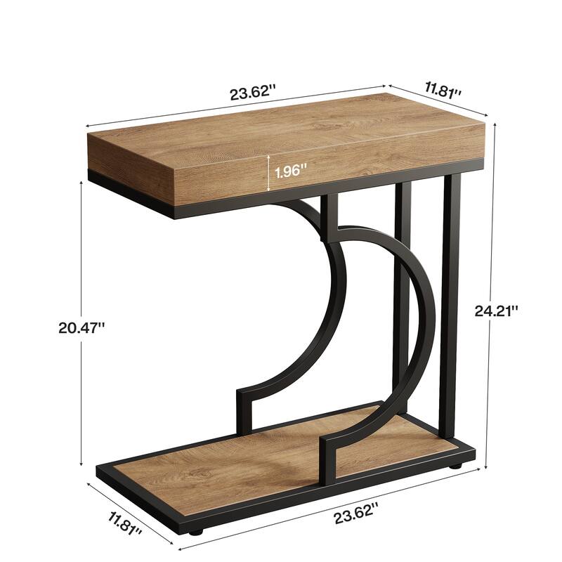 Narrow Side Table C Shaped End Table for Living Room