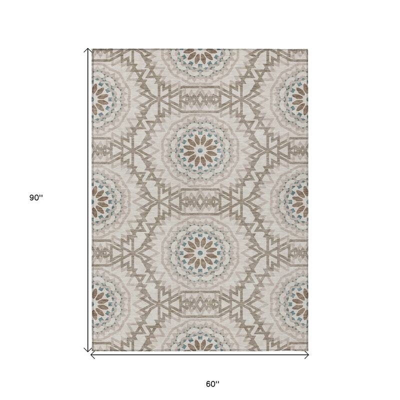 HomeRoots Floral Medallion Transitional Rectangle Outdoor Rug