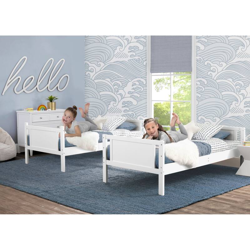 Convertible Twin Over Twin Wood Bunk Bed With Ladder And Guardrails