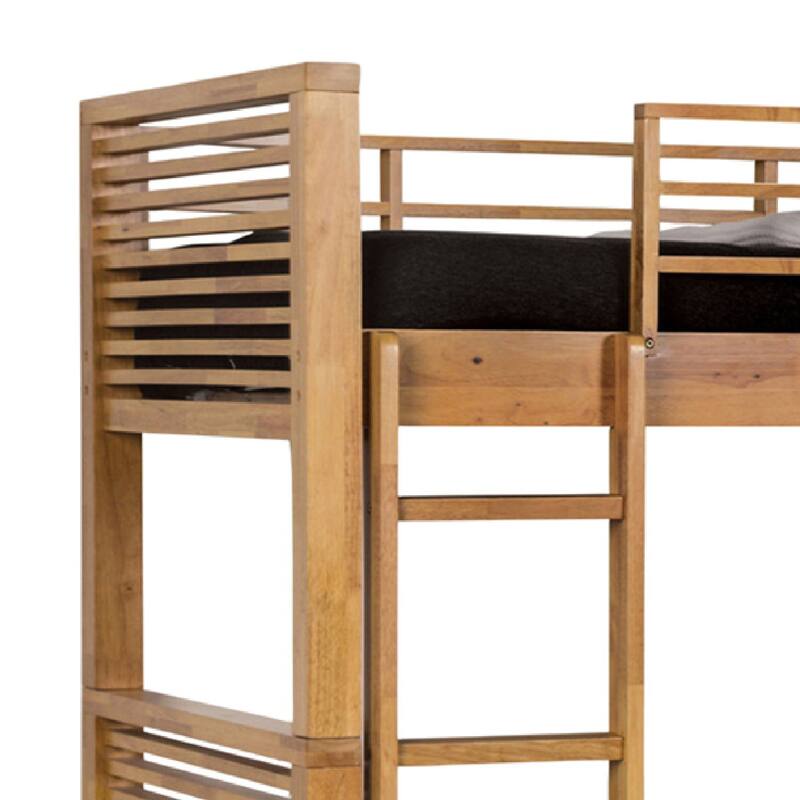 Dilu Twin over Twin Bunk Bed, Light Oak Brown Hardwood, Reversible Ladder