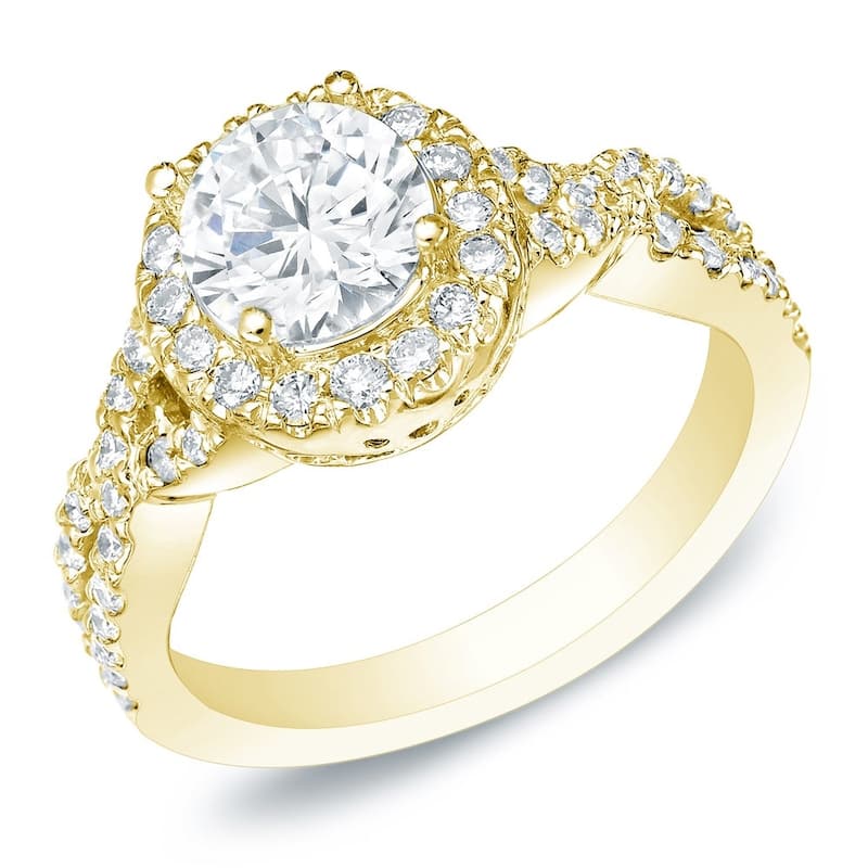 Auriya 14k Gold 1ctw Twisted Round Halo Diamond Engagement Ring - Yellow - 4