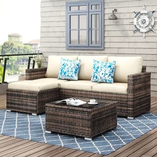 3 Piece Patio Conversation Sets Outdoor Couch Patio Furniture Sectional Wicker Sofa Set